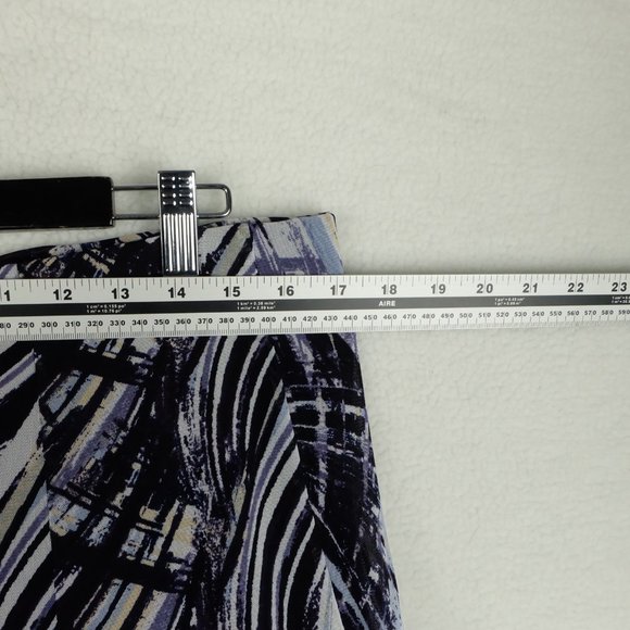 Vintage Womens Circle Skirt 14 White Blue Black Abstract Striped Midi 90s - Picture 8 of 11